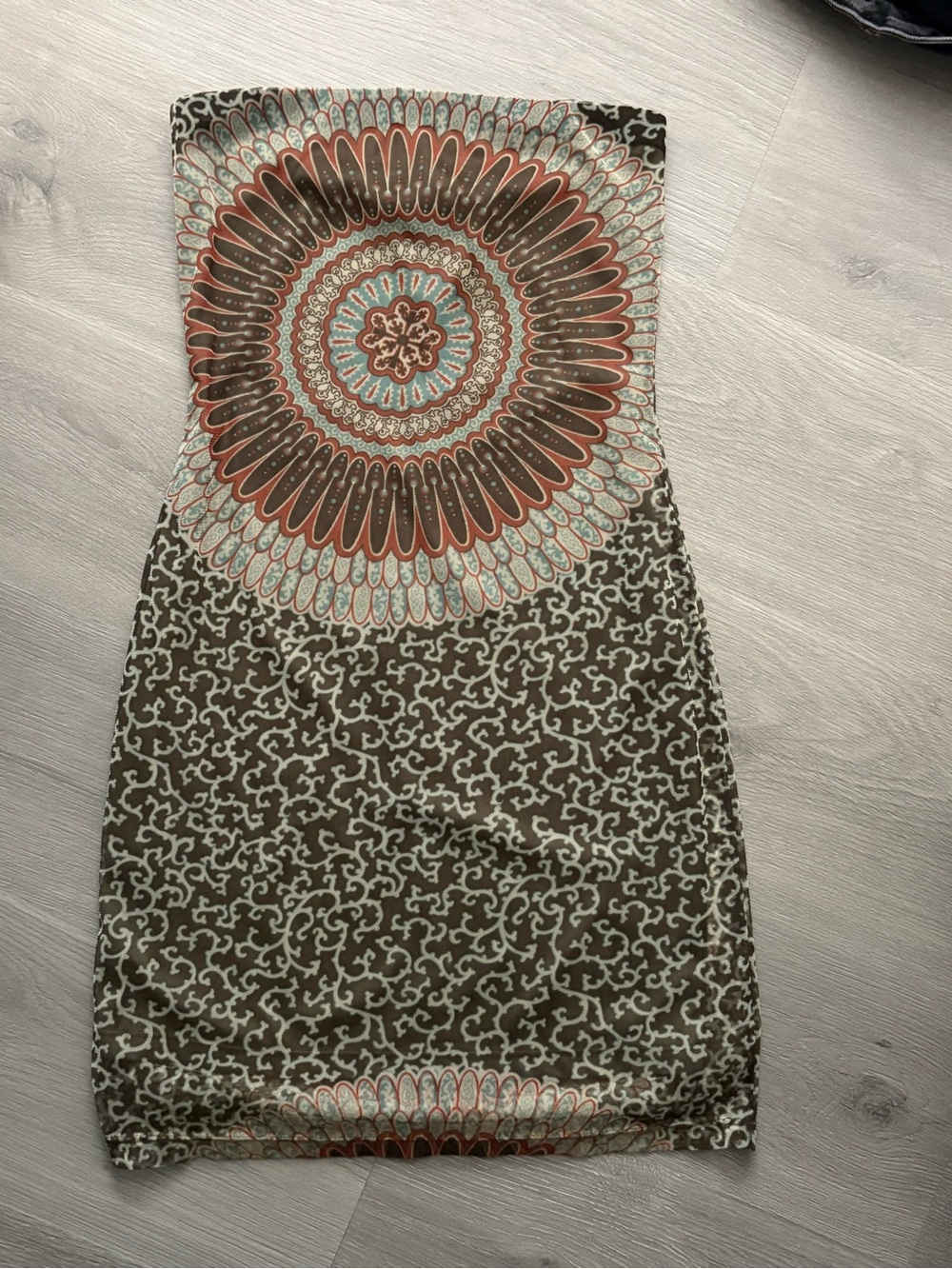 Olive Green Mini Dress with Medallion Print